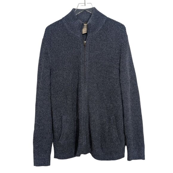 LL Bean Organic Cotton Waffle Sweater Mens Size XL Tall Blue Heavy Full Zip - Picture 1 of 9